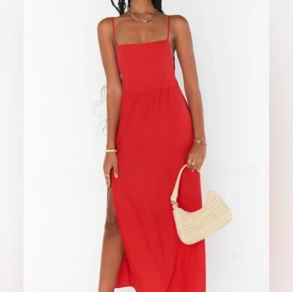 Show Me Your MuMu Julia Linen Maxi Vibrant Red Dress Medium